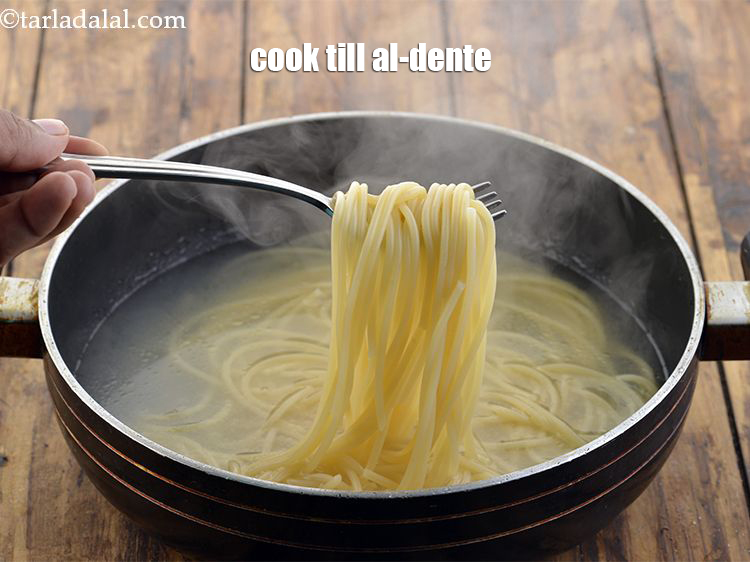 Step 7 – Cook till al-dente. It took us minimum 8-9 minutes on medium flame to boil spaghetti …