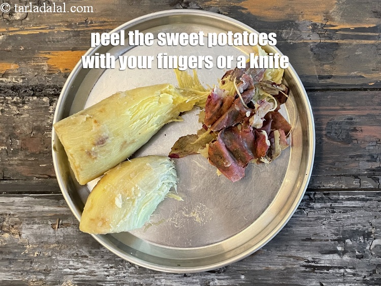 Step 7 – Peel the sweet potatoes with your fingers or use a knife.