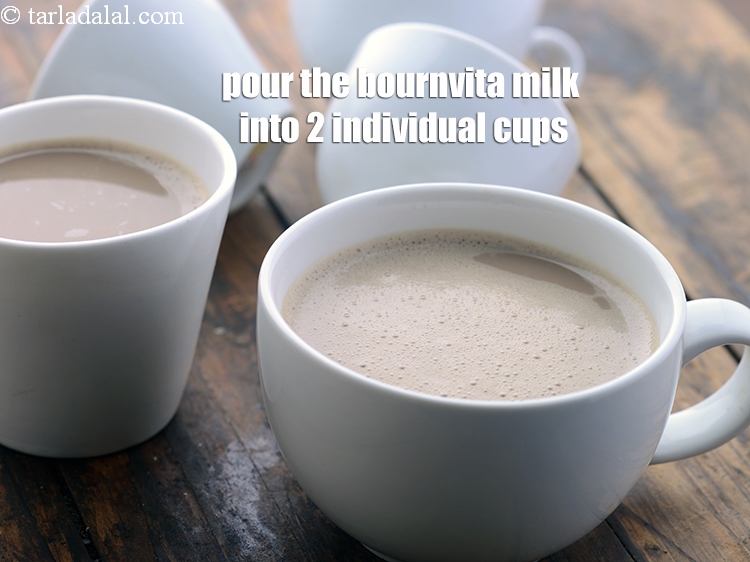 Step 6 – Pour the <strong>bournvita milk |&nbsp;hot bournvita milk&nbsp;|&nbsp;bournvita&nbsp;|</strong> into 2 individual cups.&nbsp;