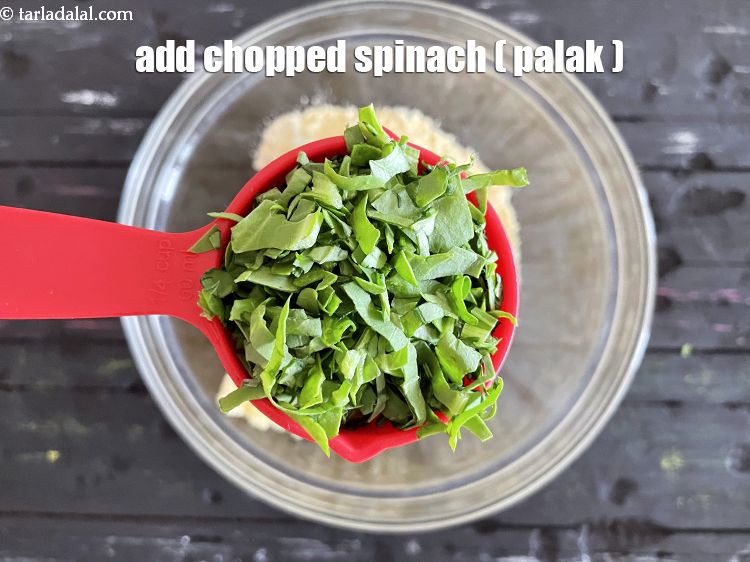 Step 8 – Add&nbsp;<meta charset="UTF-8" />1/4 cup&nbsp;finely&nbsp;<a href="glossary-chopped-spinach-780i">chopped spinach (palak)</a>.