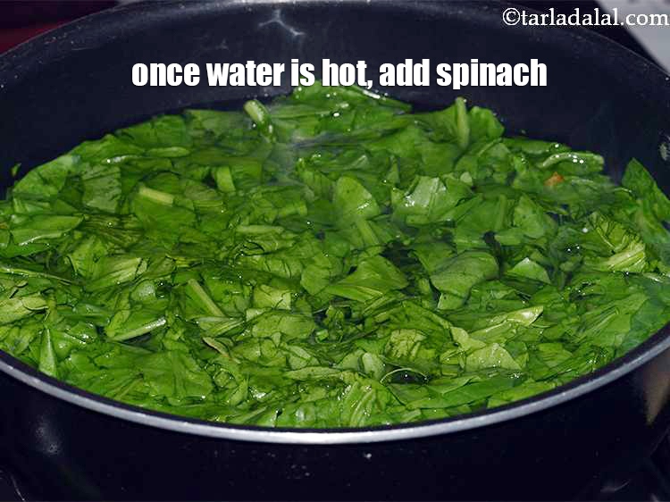 Step 7 – Once the water is hot, add the spinach to it.