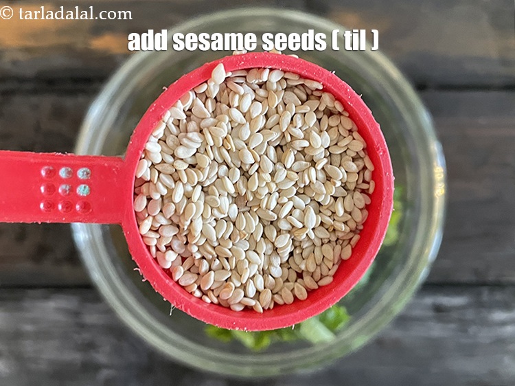 Step 9 – Add&nbsp;<meta charset="UTF-8" />1 1/2 tbsp&nbsp;<a href="glossary-sesame-seeds-til-gingelly-seeds-612i">sesame seeds (til)</a>.