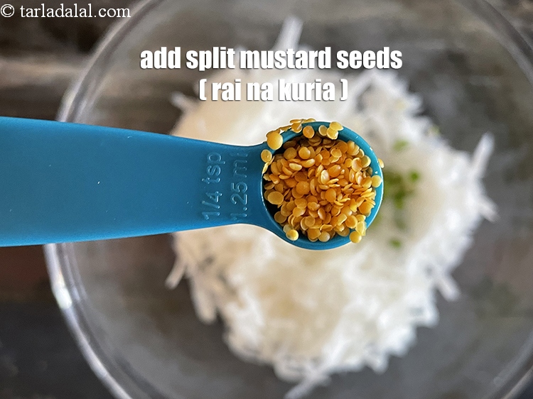 Step 8 – Add&nbsp;<meta charset="UTF-8" />1/4 tsp&nbsp;<a href="glossary-split-mustard-seeds-rai-na-kuria-rai-kuria-527i">split mustard seeds (rai na kuria)</a>.