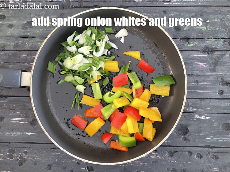 Step 9 – Add <strong>1/2 cup sliced or chopped spring onion whites and greens.</strong>