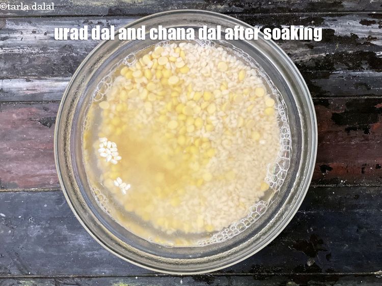 Step 8 – Urad dal and chana dal after soaking.