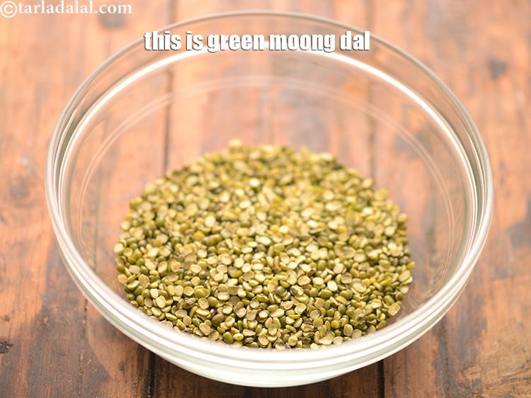 Step 16 – Take 1/2 cup&nbsp;<a href="https://www.tarladalal.com/glossary-green-moong-dal-split-green-gram-hari-mung-dal-522i">green moong dal (split green gram)</a> in a deep bowl.&nbsp;Moong dal or&nbsp;<a …