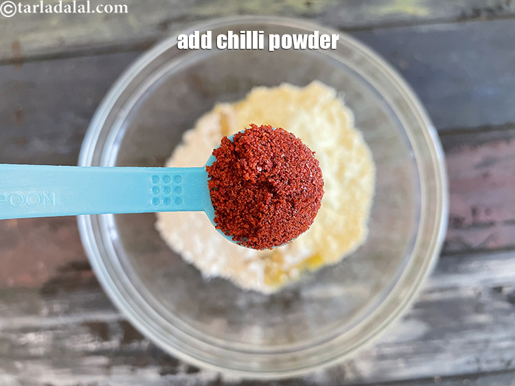 Step 12 – Add&nbsp;<meta charset="UTF-8" />1/2 tsp&nbsp;<a href="glossary-chilli-powder-red-chilli-powder-339i">chilli powder</a>.
