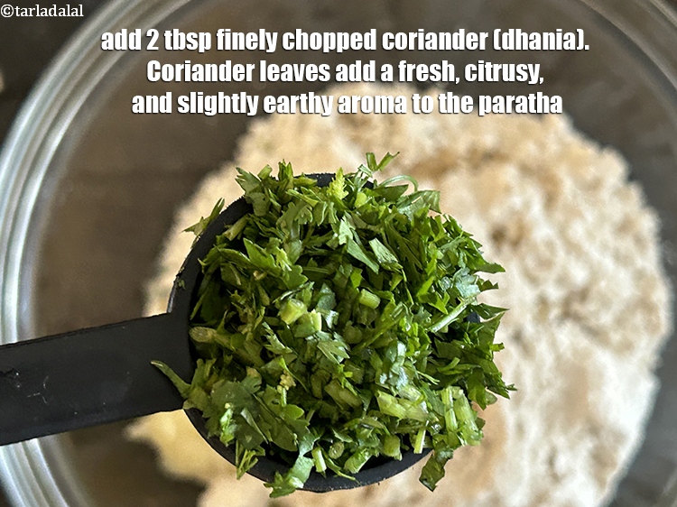 Step 9 – Add&nbsp;2 tbsp&nbsp;finely&nbsp;<a href="https://www.tarladalal.com/glossary-chopped-coriander-783i">chopped coriander (dhania)</a>.&nbsp;Coriander leaves add a fresh, citrusy, and slightly earthy aroma to …