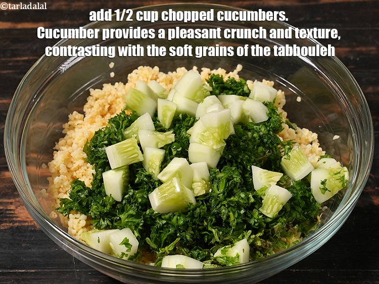 Step 20 – Add 1/2 cup chopped cucumbers.&nbsp;Cucumber provides a pleasant crunch and texture, contrasting with the soft …