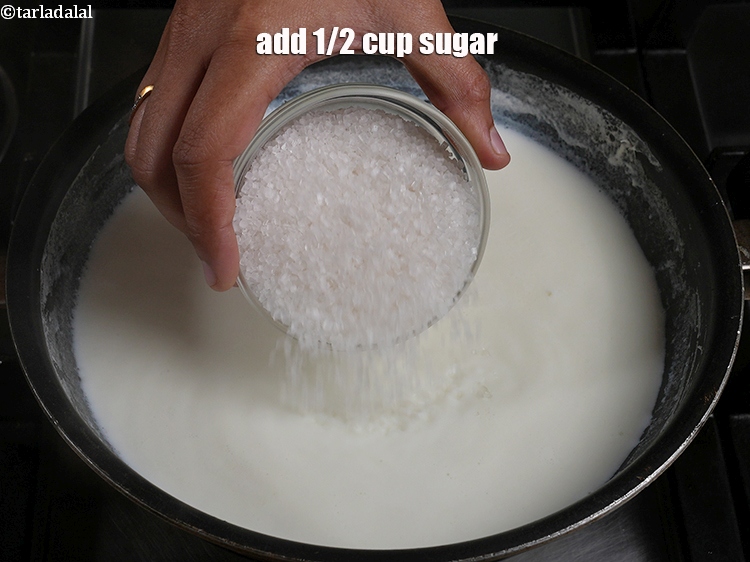 Step 9 – Add 1/2 cup <a href="https://www.tarladalal.com/glossary-sugar-chini-shakkar-278i">sugar</a>.&nbsp;You can increase or decrease the sugar based on the sweetness …