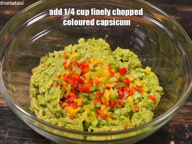 Step 8 – Add 1/4 cup finely chopped coloured capsicum.