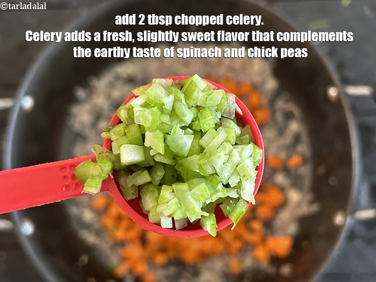 Step 8 – Add&nbsp;2 tbsp chopped celery.&nbsp;Celery adds a fresh, slightly sweet flavor that complements the earthy taste …