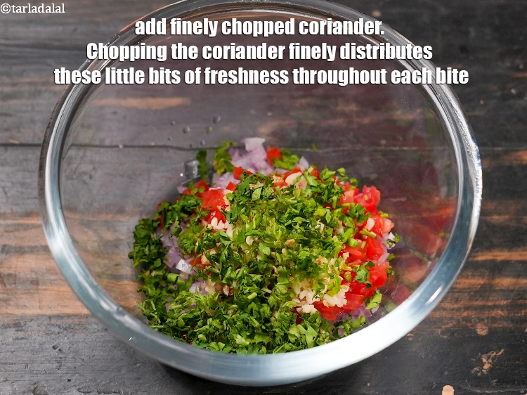 Step 8 – Add 1 tbsp finely <a href="https://www.tarladalal.com/glossary-chopped-coriander-783i">chopped coriander (dhania)</a>. Chopping the coriander finely distributes these little …