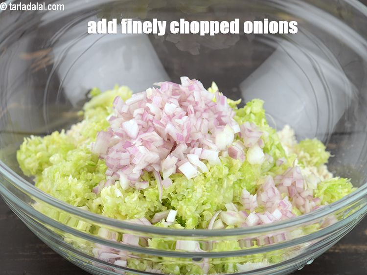 Step 8 – Add 1/4 cup finely <a href="https://www.tarladalal.com/glossary-chopped-onions-722i">chopped onions</a>.