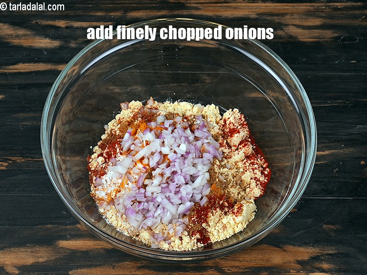 Step 9 – Add &frac14; cup finely chopped onions.