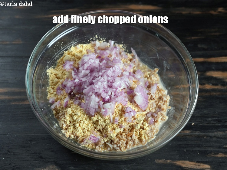 Step 8 – Add &frac12; cup finely <a href="https://www.tarladalal.com/glossary-chopped-onions-722i">chopped onions</a>.