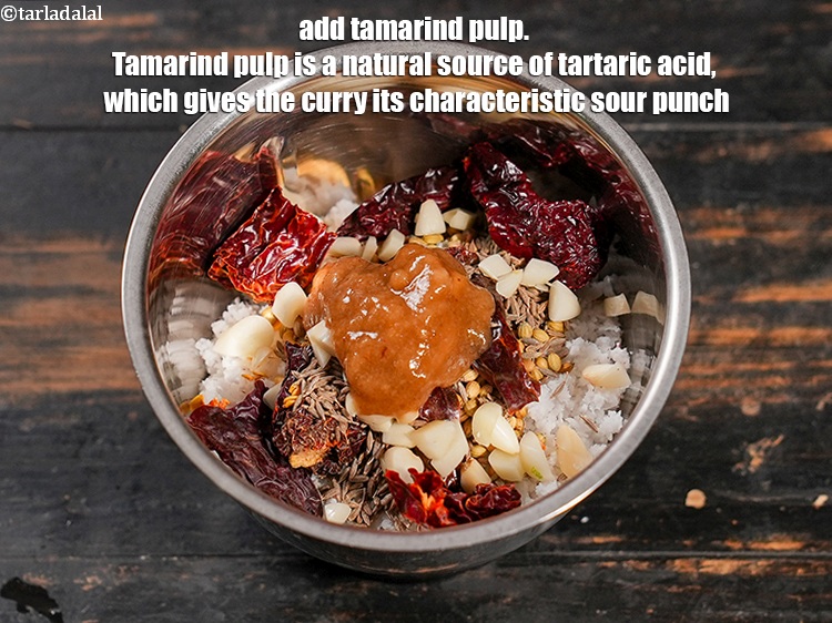 Step 8 – Add 2 tsp <a href="https://www.tarladalal.com/glossary-tamarind-pulp-tamarind-extract-imli-ka-pulp-838i">tamarind (imli) pulp</a>. Tamarind pulp is a natural source of tartaric …
