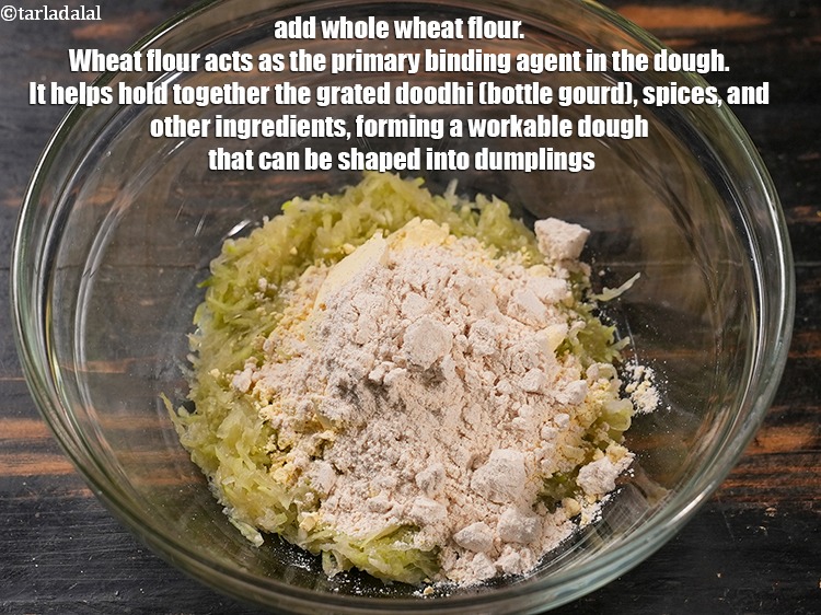 Step 8 – Add &frac12; cup <a href="https://www.tarladalal.com/glossary-whole-wheat-flour-gehun-ka-atta-gehun-ka-aata-429i">whole wheat flour (gehun ka atta)</a>. Wheat flour acts as the …