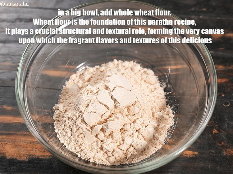 Step 8 – In a big bowl, add 1 cup <a href="https://www.tarladalal.com/glossary-whole-wheat-flour-gehun-ka-atta-gehun-ka-aata-429i">whole wheat flour (gehun ka atta)</a>. Wheat …
