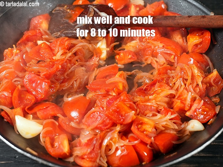 Step 8 – Mix well and cook on a medium flame for 8 to 10 minutes, while stirring …