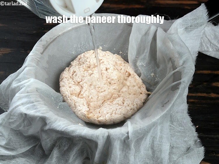 Step 8 – Wash the paneer thoroughly. This is crumbled paneer.