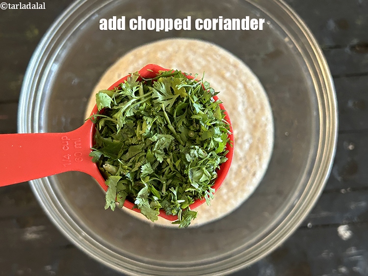 Step 9 – Add&nbsp;<meta charset="UTF-8" />1/4 cup&nbsp;finely&nbsp;<a href="glossary-chopped-coriander-783i">chopped coriander (dhania)</a>.