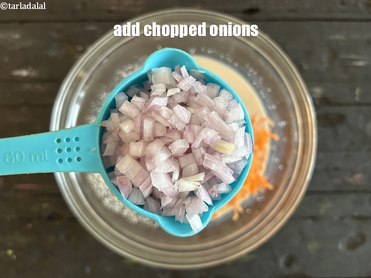Step 8 – Add&nbsp;<meta charset="UTF-8" />1/2 cup&nbsp;finely&nbsp;<a href="glossary-chopped-onions-722i">chopped onions</a>.&nbsp;Onions add a slight crunch and textural contrast to the …