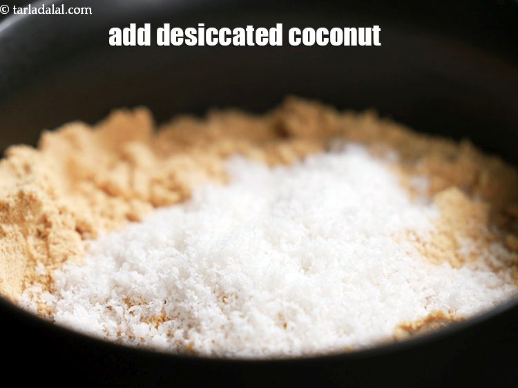 Step 8 – Add 1 1/2 tbsp&nbsp;<a href="https://www.tarladalal.com/glossary-desiccated-coconut-272i">desiccated coconut</a>.&nbsp;