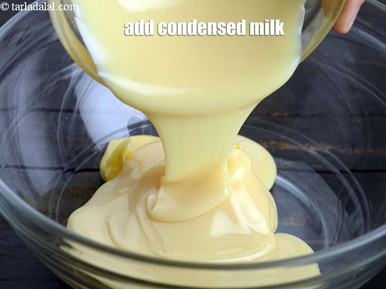 Step 10 – Add &frac12; cup <a href="https://www.tarladalal.com/glossary-condensed-milk-672i">condensed milk</a>.