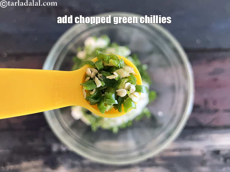 Step 9 – Add&nbsp;<meta charset="UTF-8" />1/2 tsp&nbsp;finely&nbsp;<a href="glossary-chopped-green-chilli-820i">chopped green chillies</a>.
