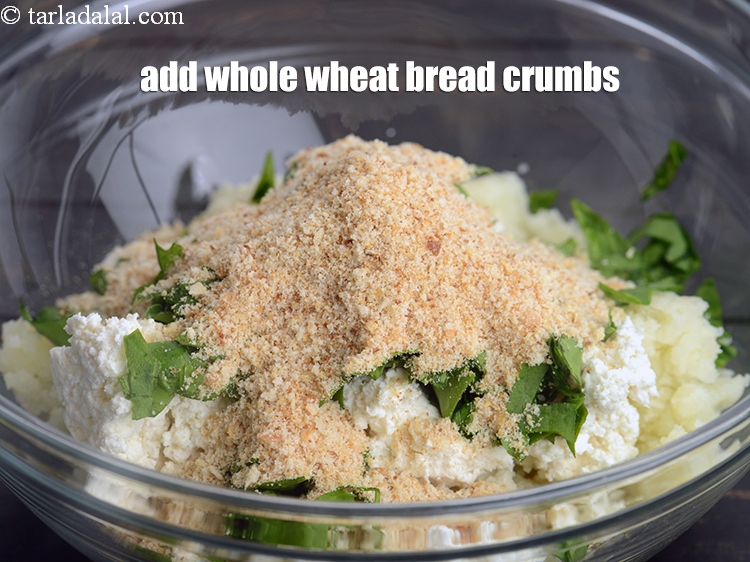 Step 8 – Add 1/4 cup&nbsp;<a href="https://www.tarladalal.com/glossary-bread-crumbs-breadcrumbs-222i">whole wheat bread crumbs</a>.