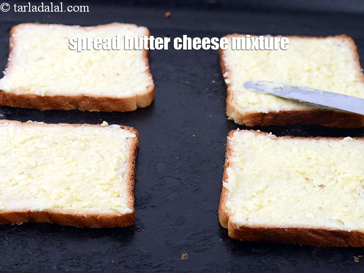 Step 7 – Put a portion of the spread evenly on all the bread slices. Spread the butter …