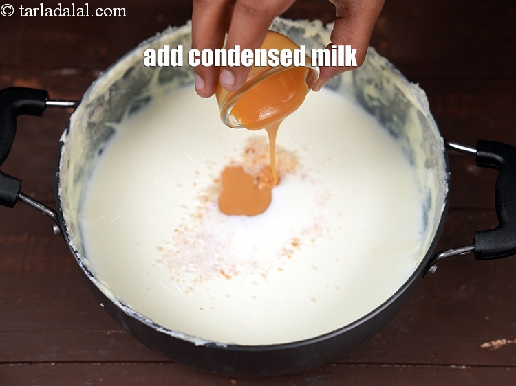 Step 9 – Add 2 tbsp <a href="https://www.tarladalal.com/glossary-condensed-milk-672i">condensed milk</a>.