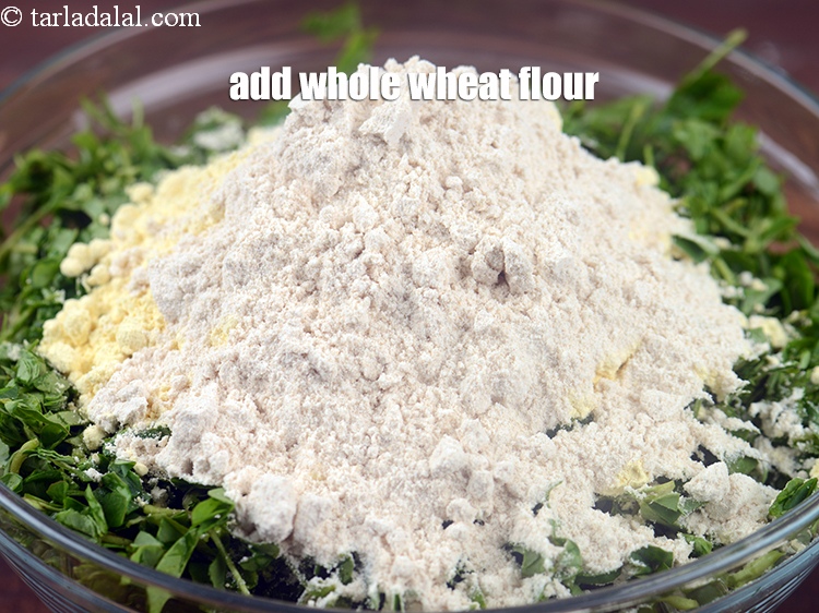 Step 8 – Add 1/4 cup&nbsp;<a href="https://www.tarladalal.com/glossary-whole-wheat-flour-gehun-ka-atta-gehun-ka-aata-429i">whole wheat flour (gehun ka atta)</a>.
