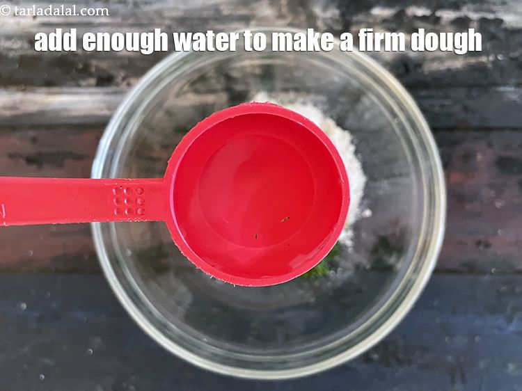 Step 10 – Add enough water to make a firm dough. We added 3 tablespoons water.