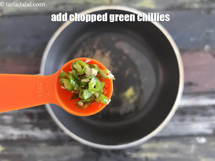 Step 11 – Add 2&nbsp;tsp&nbsp;finely&nbsp;<a href="glossary-chopped-green-chilli-820i">chopped green chillies</a>.