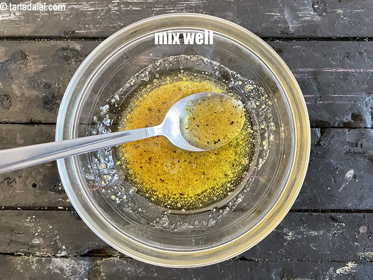 Step 8 – Mix well.&nbsp;Keep aside extra virgin olive oil with mustard powder.