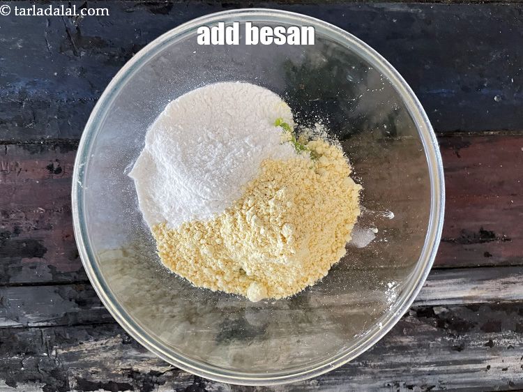Step 8 – Add&nbsp;<meta charset="UTF-8" />1/2 cup&nbsp;<a href="glossary-besan-chana-dal-flour-bengal-gram-flour-952i">besan (bengal gram flour)</a>.