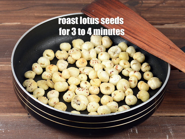 Step 8 – Roast 1 cup&nbsp;<a href="https://www.tarladalal.com/glossary-lotus-seeds-makhana-fox-nuts-kamal-ke-beej-507i">lotus seeds (makhana)</a> for 3 to 4 minutes on a medium flame, …