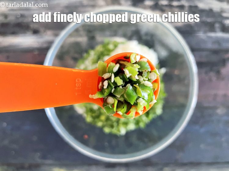 Step 10 – Add&nbsp;<meta charset="UTF-8" />2 tsp&nbsp;finely&nbsp;<a href="glossary-chopped-green-chilli-820i">chopped green chillies</a>.