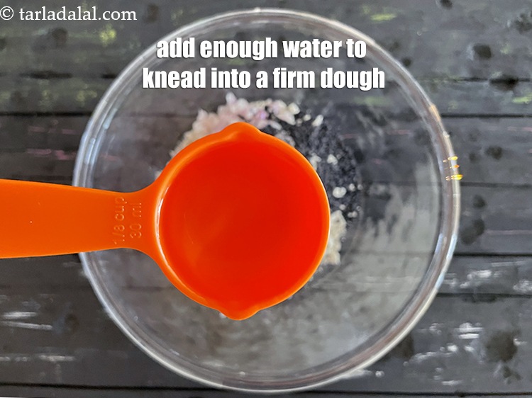 Step 9 – Add enough water to knead into a firm dough. We added 2 tablespoons&nbsp;water and then …