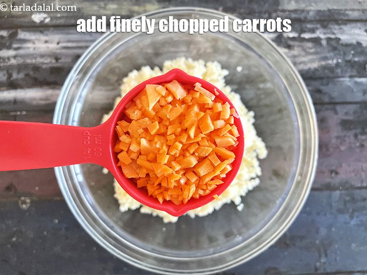 Step 16 – Add&nbsp;<meta charset="UTF-8" />1/4 cup&nbsp;finely&nbsp;<a href="glossary-chopped-carrot-798i">chopped carrots</a>.