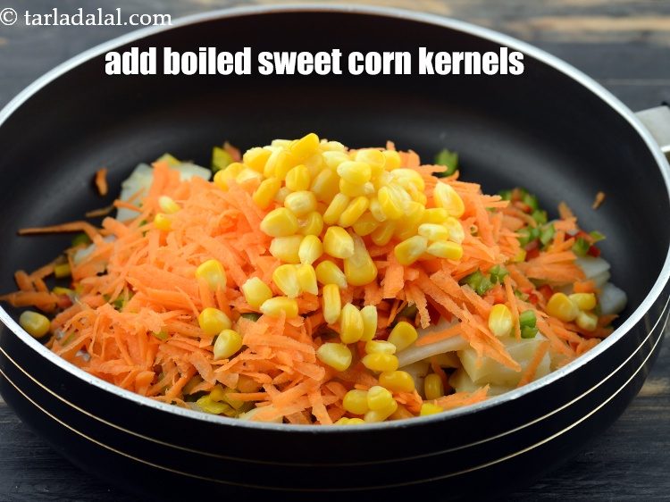 Step 8 – Add 1/4 cup&nbsp;<a href="https://www.tarladalal.com/glossary-boiled-sweet-corn-kernels-153i">boiled sweet corn kernels (makai ke dane)</a><br /> .