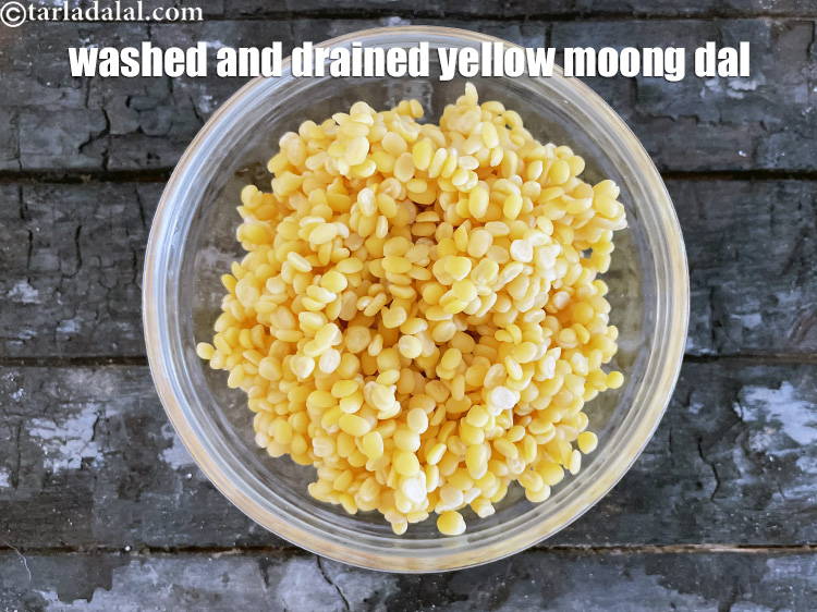 Step 11 – Washed and drained yellow moong dal.