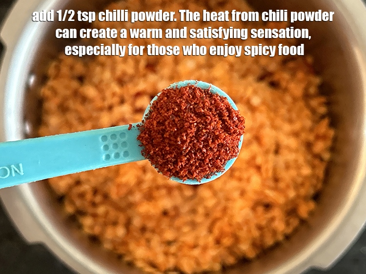 Step 9 – Add&nbsp;<meta charset="UTF-8" />1/2 tsp&nbsp;<a href="glossary-chilli-powder-red-chilli-powder-339i">chilli powder</a>.&nbsp;The heat from chili powder can create a warm and …