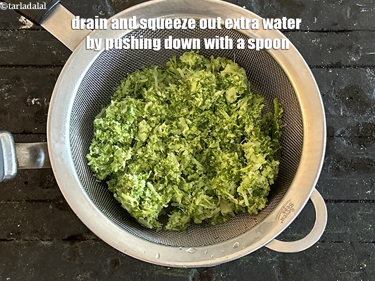 Step 8 – Drain and squeeze out extra water by pushing down with a spoon.
