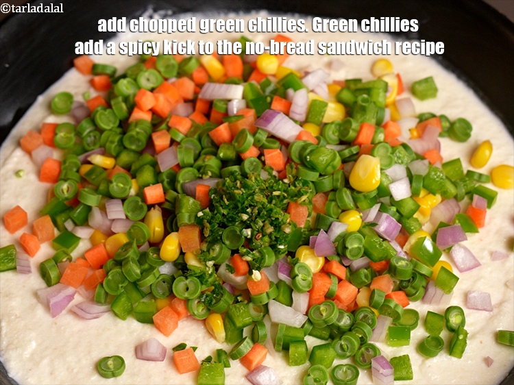 Step 9 – Add &frac12; tsp <a href="https://www.tarladalal.com/glossary-chopped-green-chilli-820i">chopped green chillies</a>. Green chillies add a spicy kick to the …