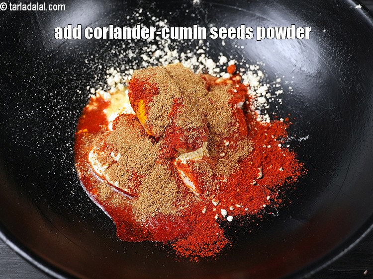 Step 10 – Add 1 tsp <a href="https://www.tarladalal.com/glossary-coriander-cumin-seeds-powder-dhania-jeera-powder-375i">coriander-cumin seeds (dhania-jeera) powder</a>.