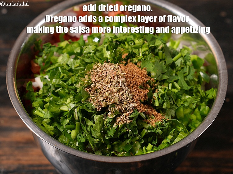Step 9 – Add &frac14; tsp <a href="https://www.tarladalal.com/glossary-dried-oregano-268i">dried oregano</a>. Oregano adds a complex layer of flavor, making the …