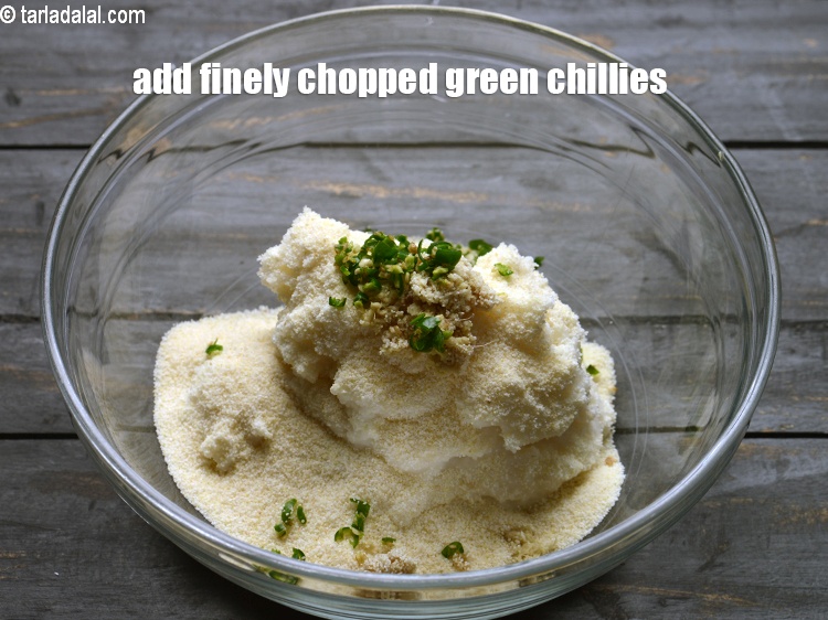 Step 9 – Add 1 tsp finely <a href="https://www.tarladalal.com/glossary-chopped-green-chilli-820i">chopped green chillies</a>.
